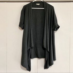 Caslon Open Front Short Sleeve Cardigan Dark Grey